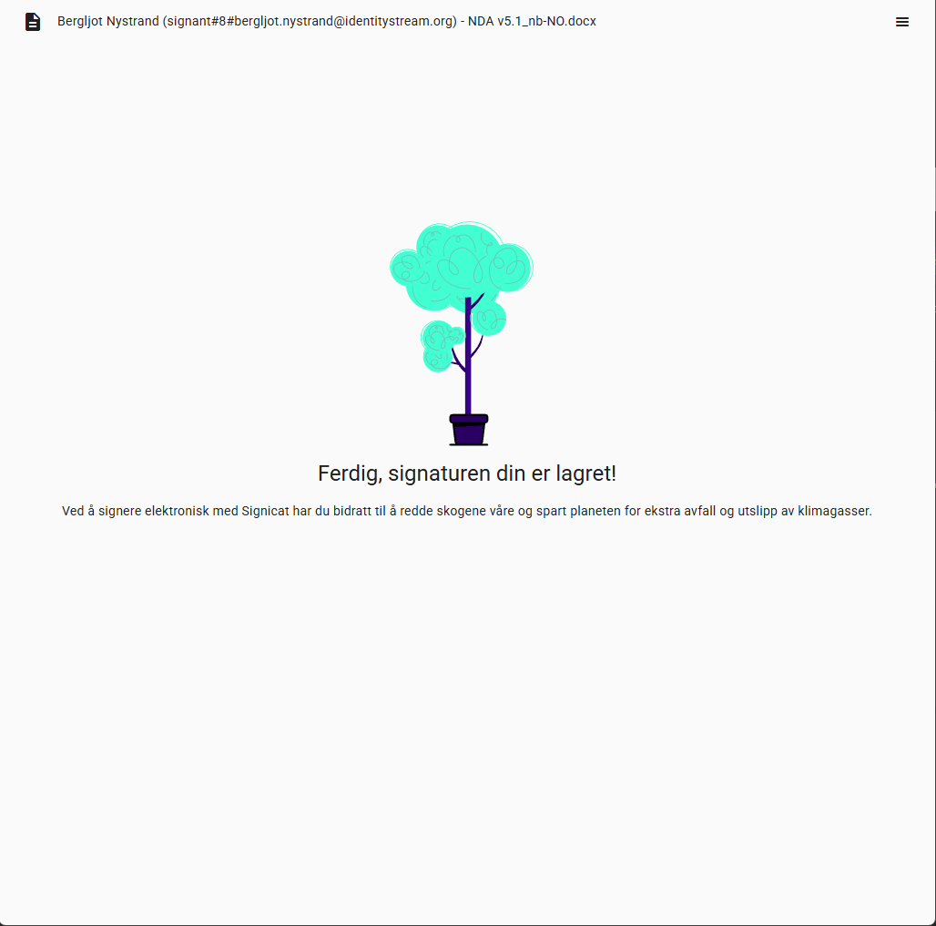 Kvittering for fullført signering