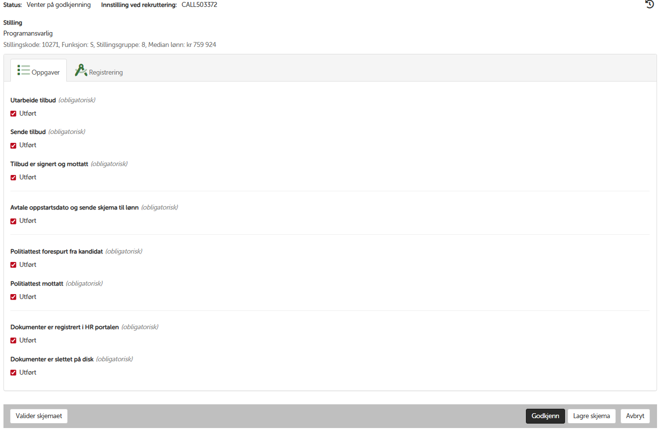 Oppgaver og kontrollpunkter i innstilling