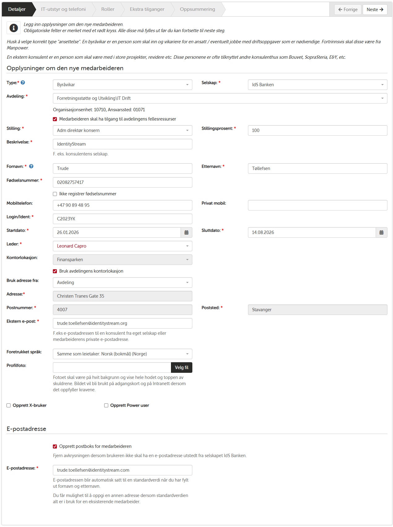 Joiner-veiviser — registrering av nøkkelinformasjon