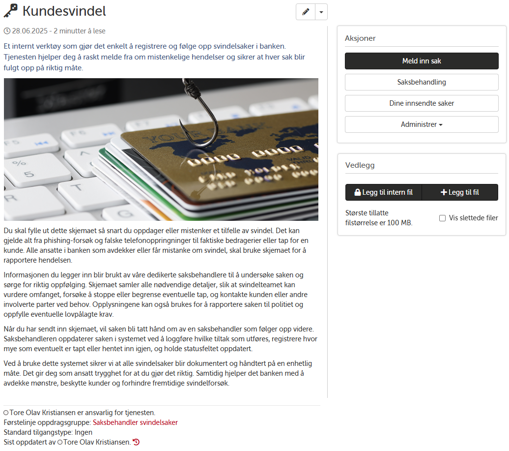 Landingsside for Kundesvindel