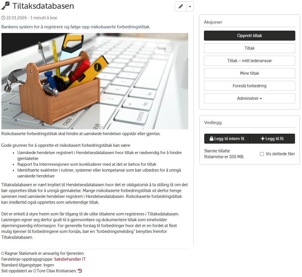 Landingsside for Tiltaksdatabasen