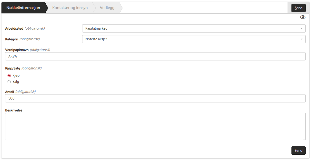 Registreringsskjema for klarering av egenhandel